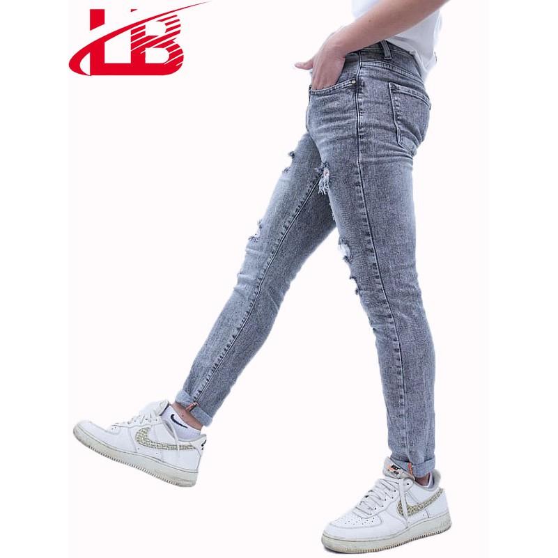 Quần jean dài nam LB co giãn rách gối, vải jean denim dày dặn QJNSHBT5143