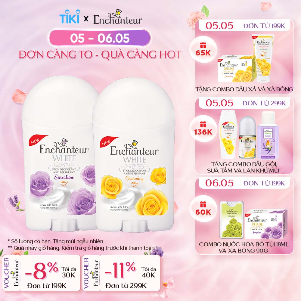 Combo 2 Sáp khử mùi trắng da Enchanteur Charming &amp;amp; Sensation 40g/chai