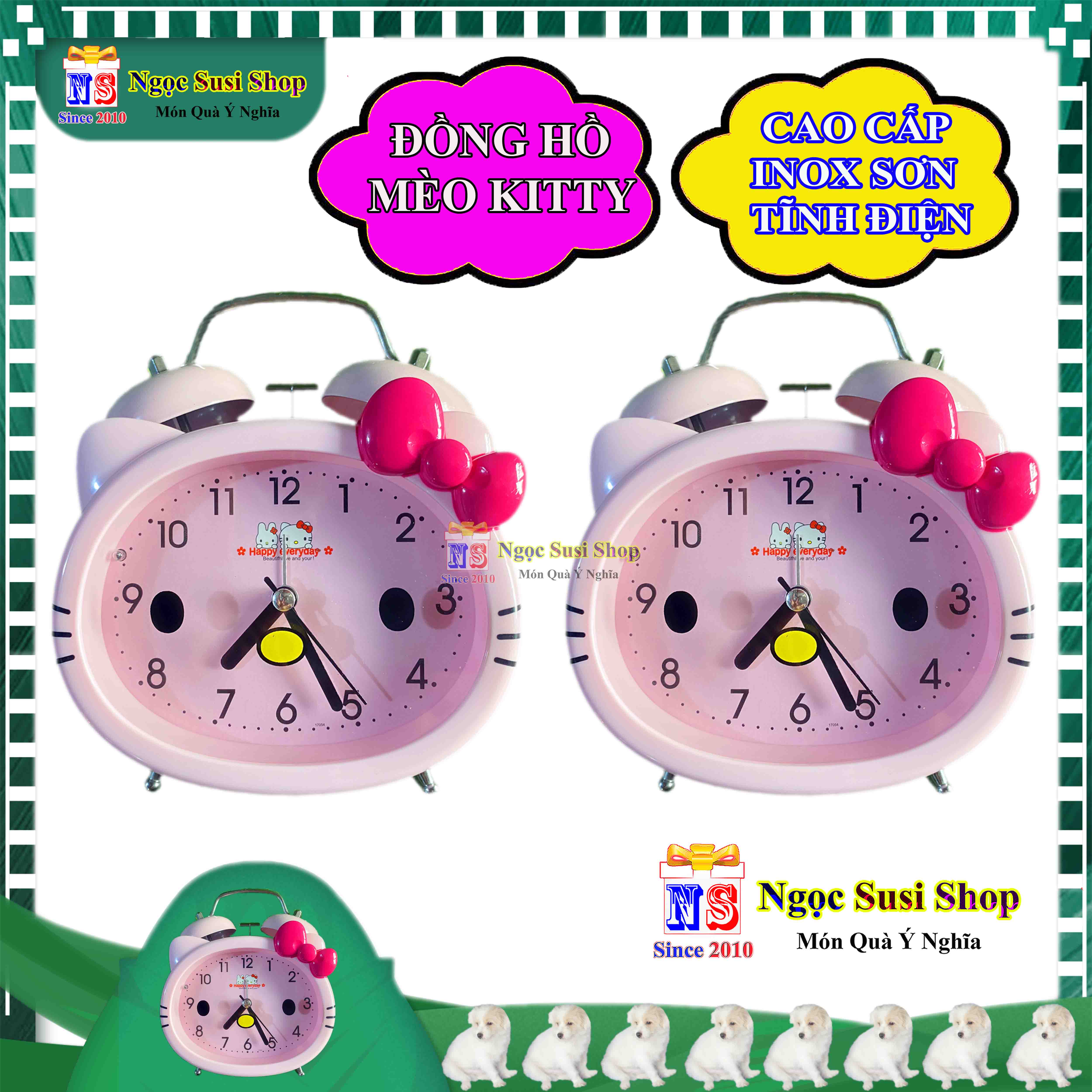 ĐỒNG HỒ MÈO HELLO KITTY KIM LOẠI SIZE LỚN SIÊU ĐẸP RẤT BỀN - DÙNG ĐỂ BÁO THỨC ĐỂ BÀN