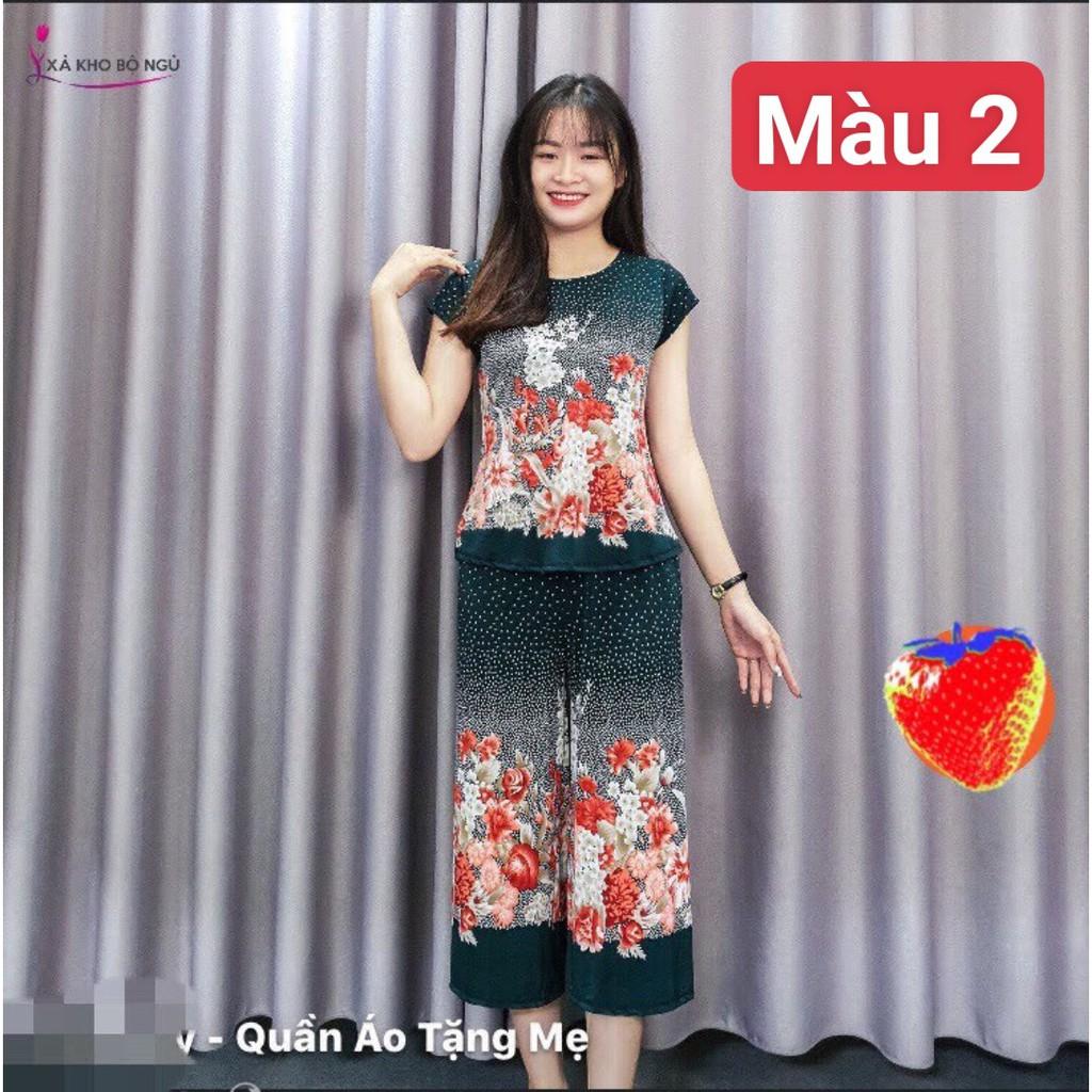 BỘ ĐỒ HOA TRUNG TUỔI CHẤT THUN QUẦN ỐNG RỘNG, CO GIÃN THOẢI MÁI ĐỦ SIZE 40-65KG