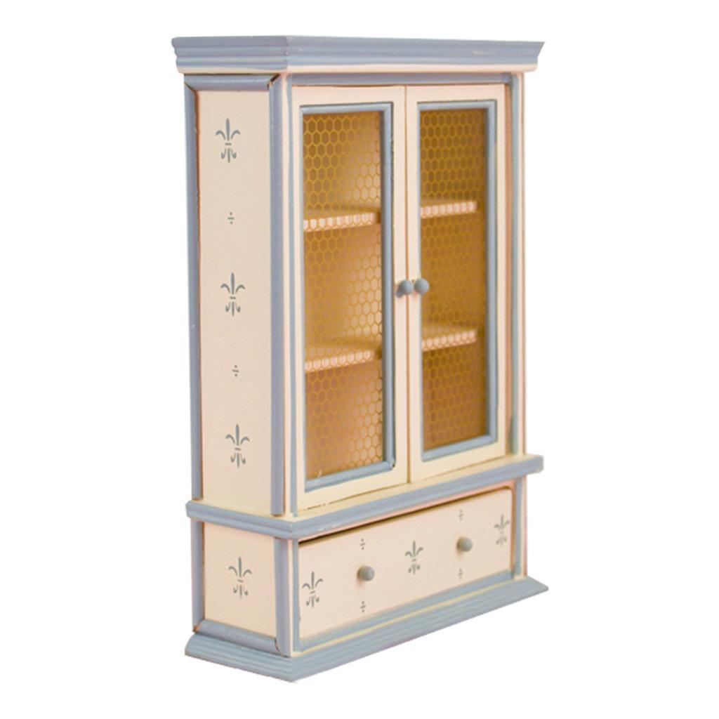 1/12 Dolls House Furniture Wood Cabinet Bookshelf Double Doors DIY Accessory