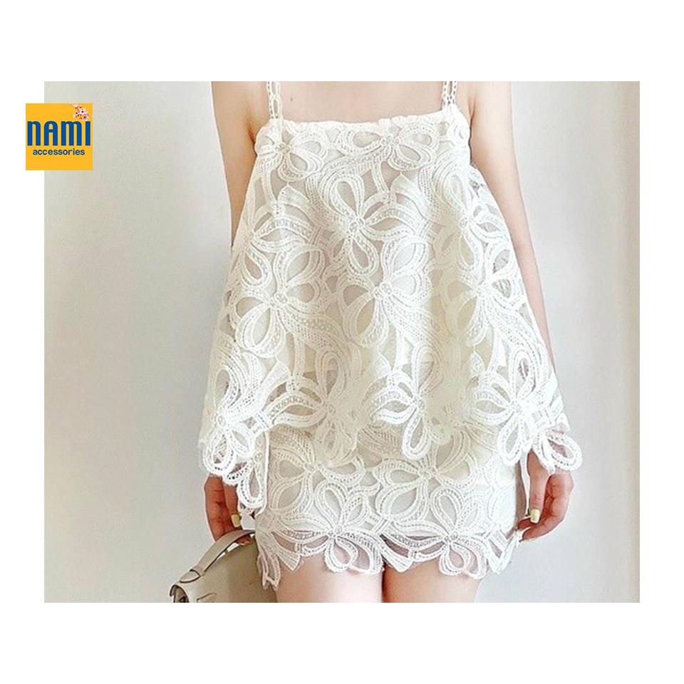 Set áo hai dây kèm chân váy ren hoa nổi tiểu thư nhẹ nhàng sang chảnh - ATNU045