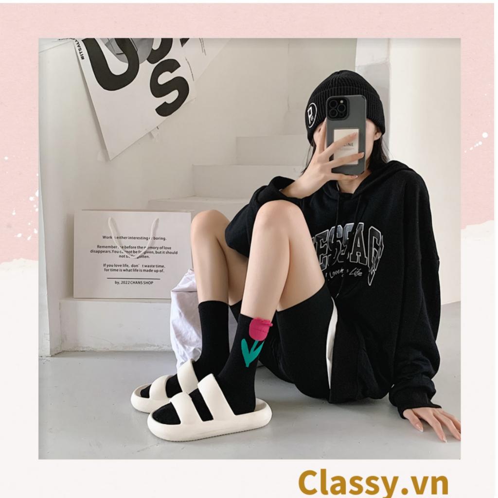 Tất cổ cao, vớ cổ cao hoa tulip Classy chất cotton siêu êm G1347