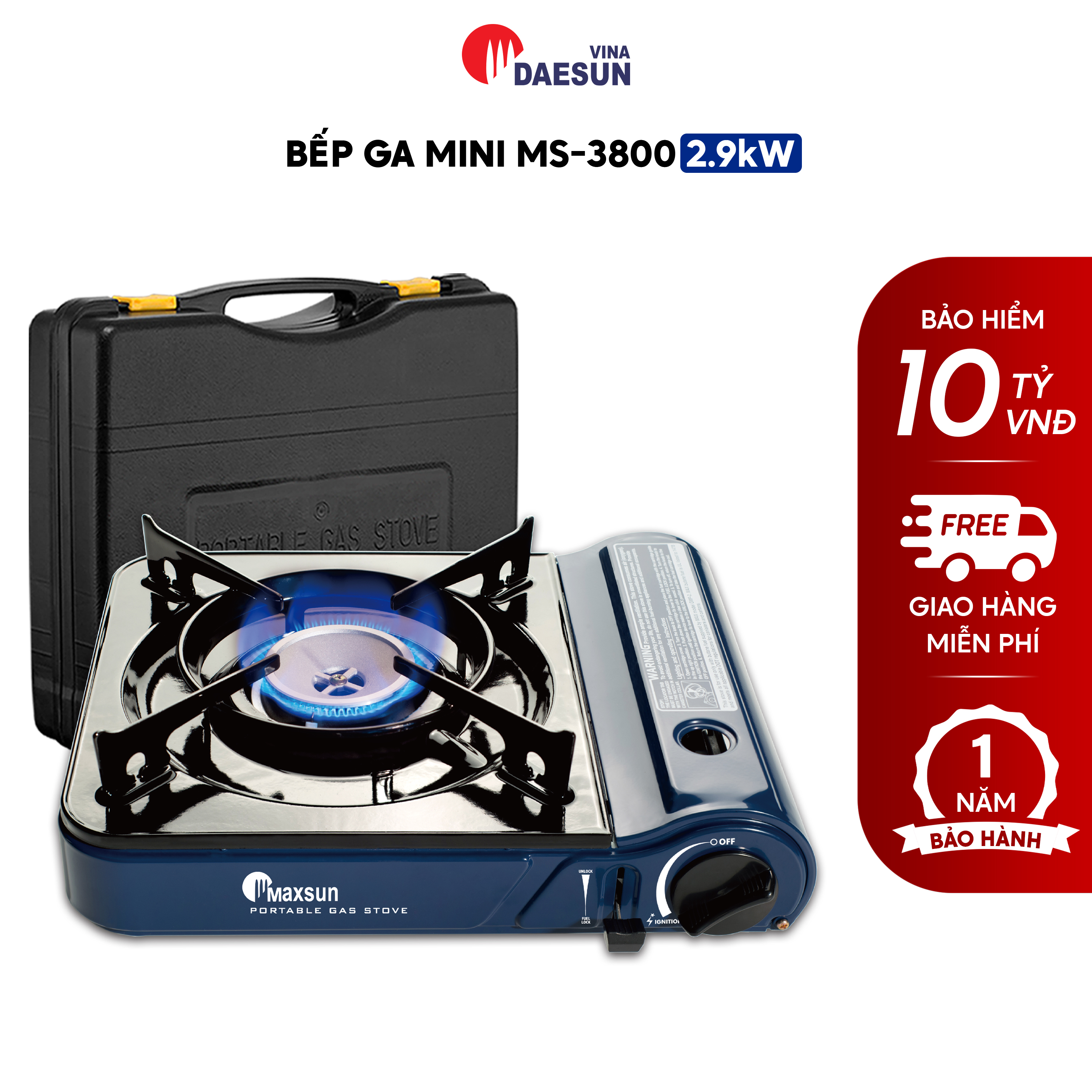 Bếp Ga Mini Maxsun MS-3800 - Công Suất 2900W Kiềng Bếp Phủ Sứ Cao Cấp Bảo Hiểm Chống Nổ Hàng Chính Hãng