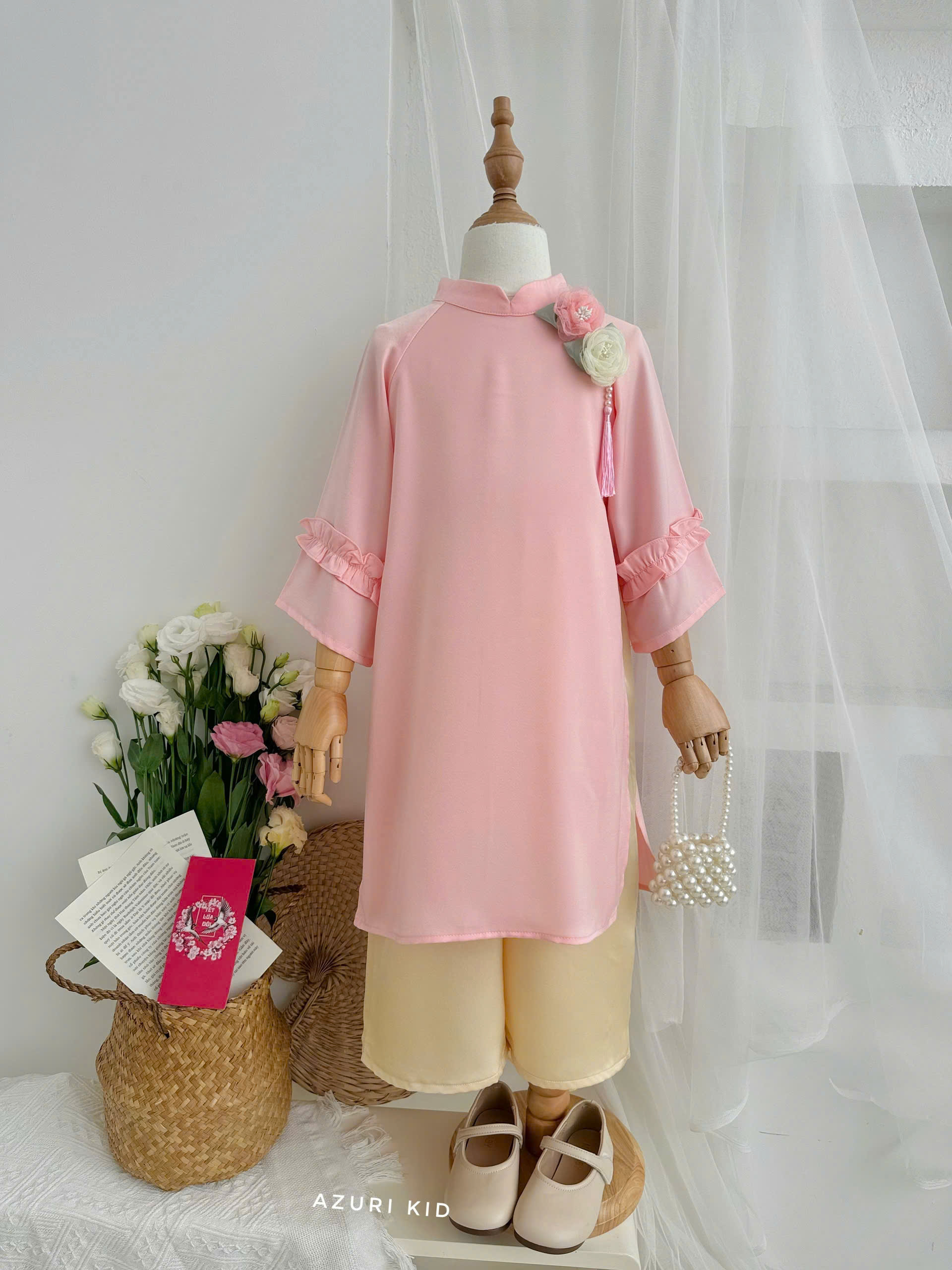 Bộ áo dài tết cho bé gái mẫu CÁT TƯỜNG xinh xắn diện tết năm mới giáng sinh noel từ 12-50kg hàng thiết kế cao cấp