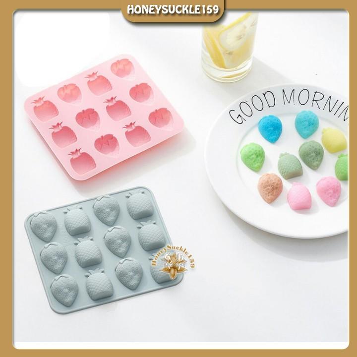 Khuôn Silicon Đổ Socola/Thạch/Đá/Kẹochipchip/Pudding Hinh 6 Quả Dâu Tây 6 Quả Thơm