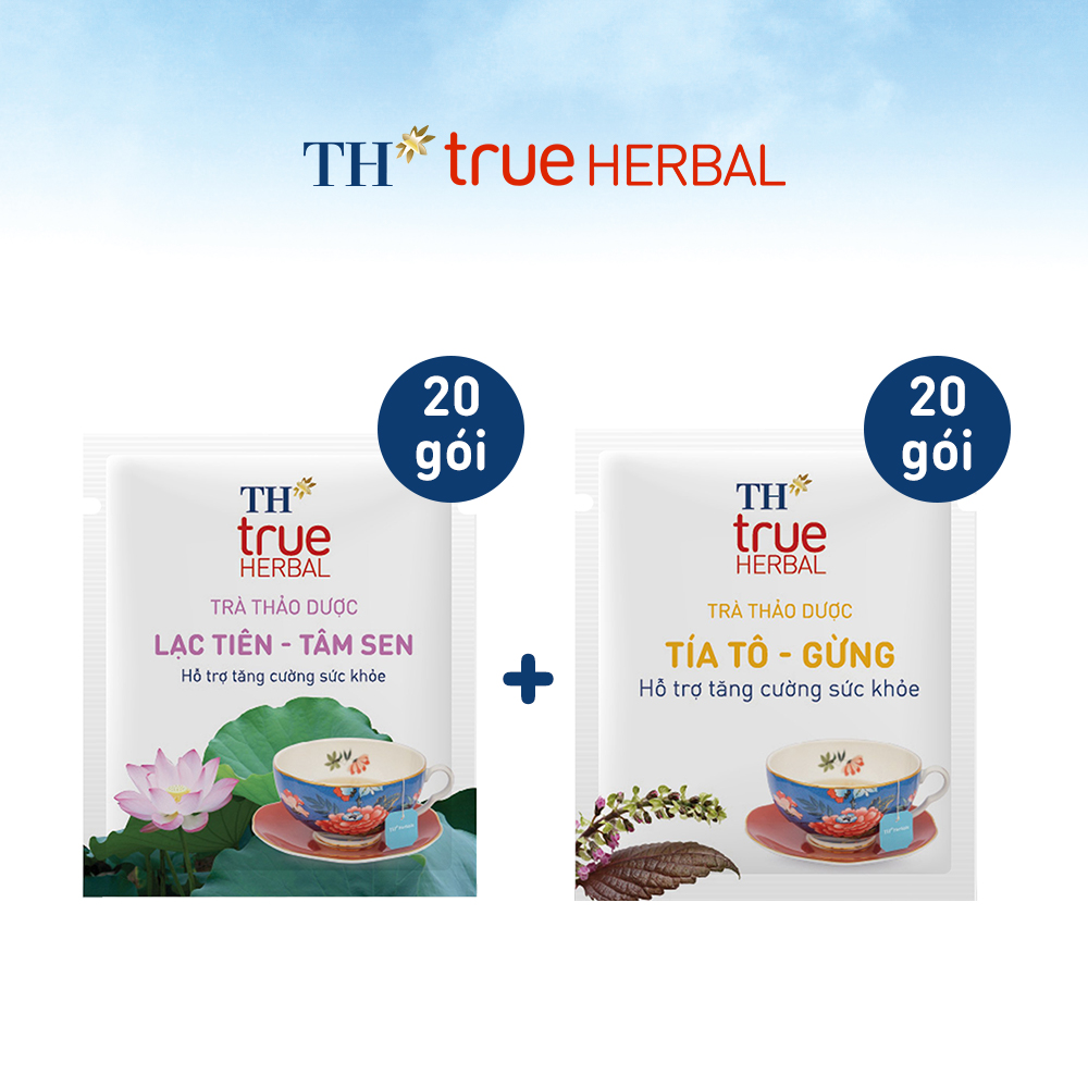 Bộ 2 hộp Trà Lạc tiên – Tâm sen &amp; Trà Tía tô – Gừng TH True Herbal (40 gói)