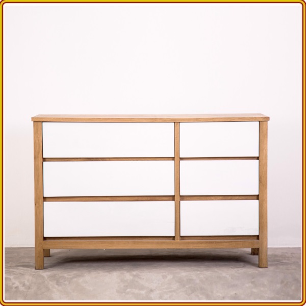 Tủ 6 ngăn kéo Tundo màu vàng phối trắng 120 x 40 x 76 cm