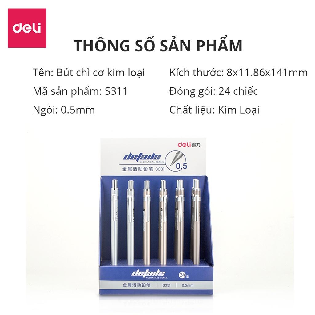 Bút Chì Kim Bấm Thân Kim Loại Ngòi 0.5mm Kèm Đầu Tẩy Học Sinh Deli - Phù Hợp Cho Văn Phòng, Nhà Trường, Vẽ Kĩ Thuật