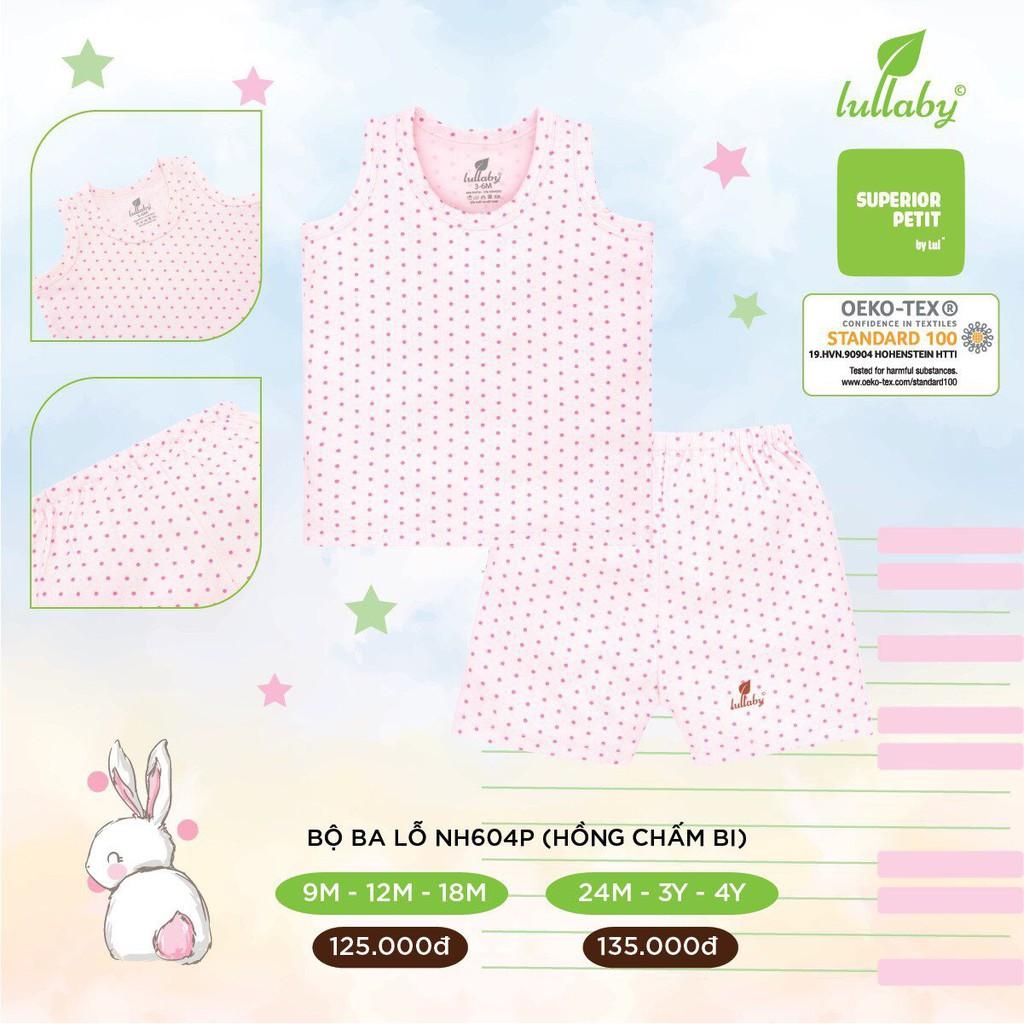 Bộ ba lỗ bé gái peptit Lullaby, bộ quần áo sát nách trẻ em 0-4 tuổi mềm mịn, siêu mát