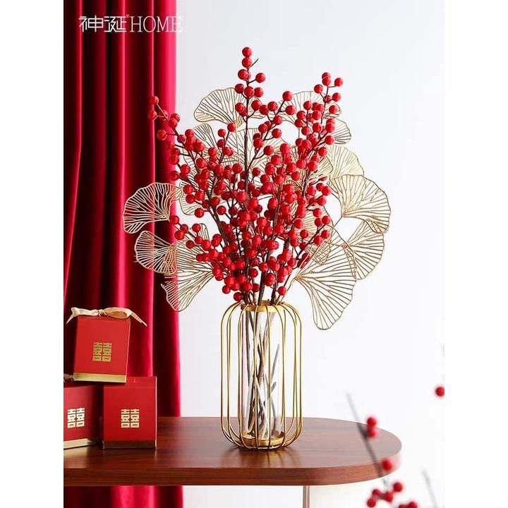 Bình cắm hoa decor nhà cửa phòng khách, đào đông đỏ trang trí (sản phẩm không bao gồm hoa) bình sắt