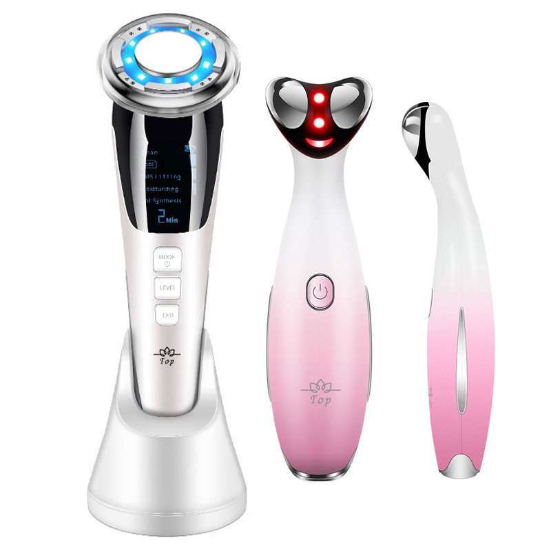 Búa Điện Di Massage Mặt Làm Đẹp Da 5 in 1 Photon Nóng Và Lạnh EMS Kèm Máy Massage Làm Đẹp Ion RF Loại Bỏ Quầng Thâm - Làm Mờ Nếp Nhăn - Giảm Mệt Mỏi