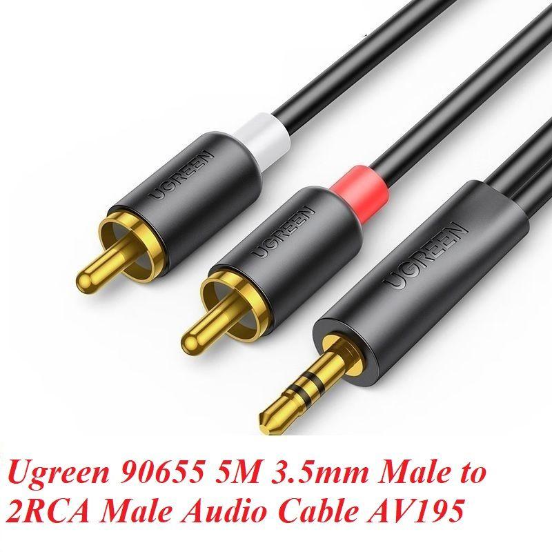 Ugreen UG90655AV195TK 5M 3.5mm ra 2RCA dây âm thanh 3 ly ra 2 hoa sen đầu mạ vàng - HÀNG CHÍNH HÃNG