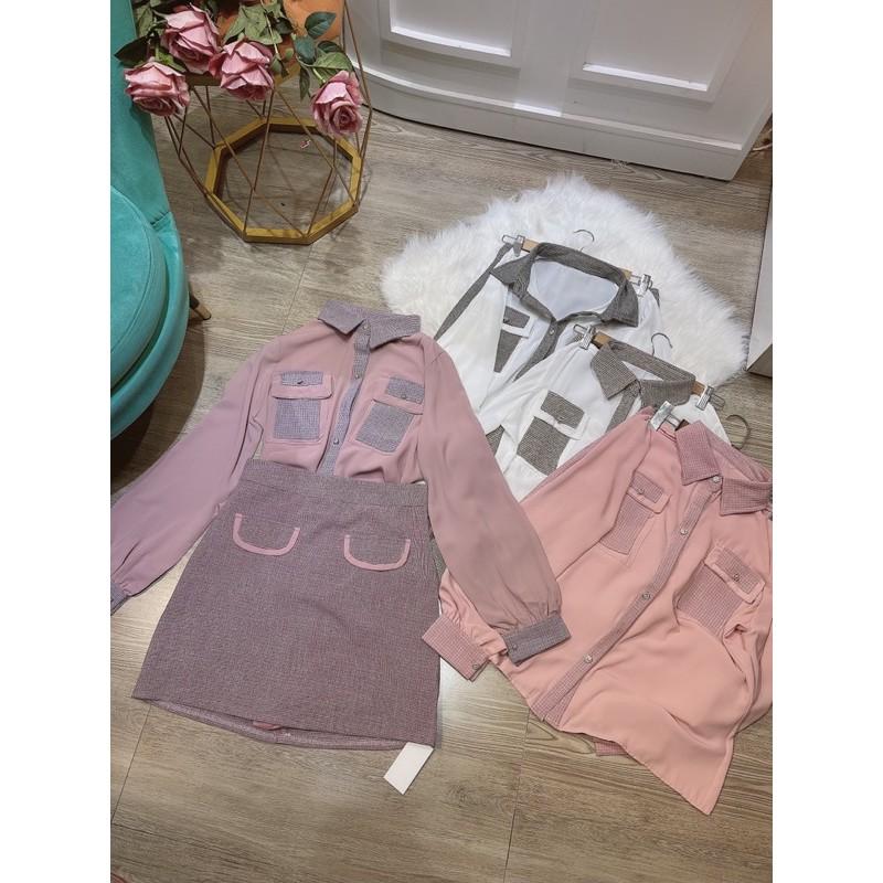 SET SƠMI CHÂN VÁY TÚI GIẢ 4 MÀU - 128 - 129 - 130