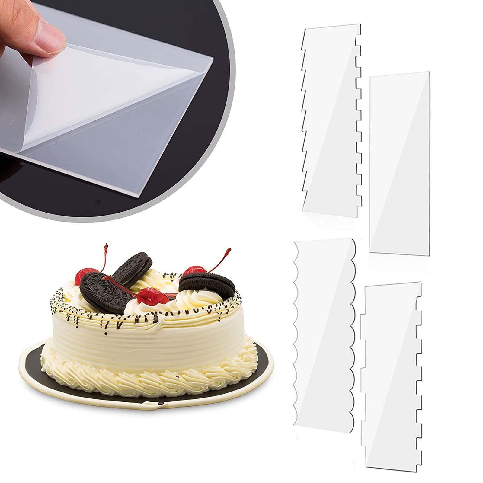 4 Pieces Large Acrylic Cake Tool Cake Comb Frosting Baking Tools Cake Icing Decorating Comb Pastry Cutter Clear for Wedding Party