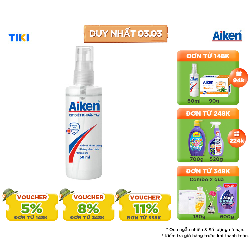 Xịt Diệt Khuẩn Tay Aiken 60ml