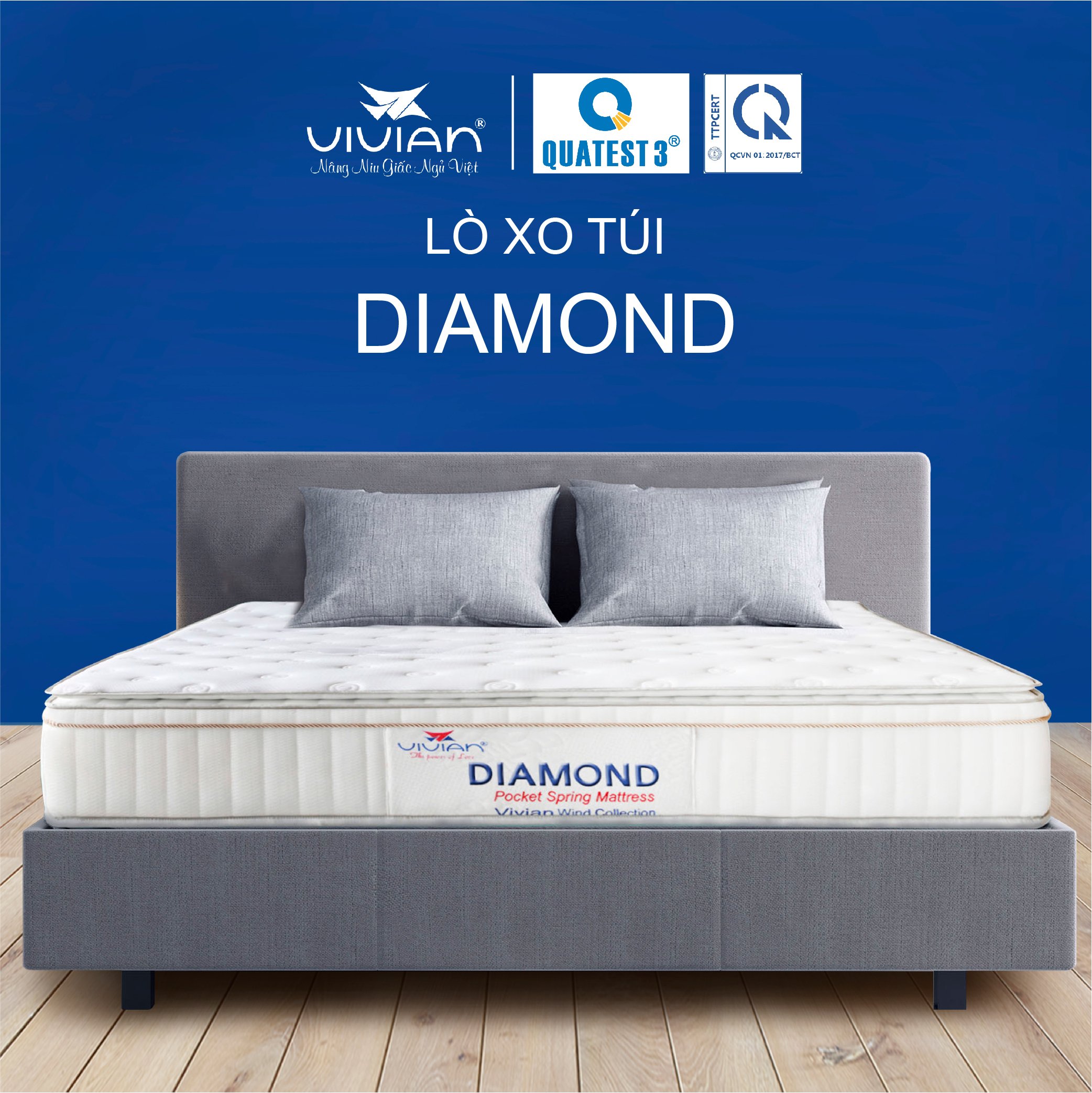 Nệm Lò Xo 3 Viền Túi 4D Diamond Vivian (1.2 x 2.0 x 0.35 m) - Trắng