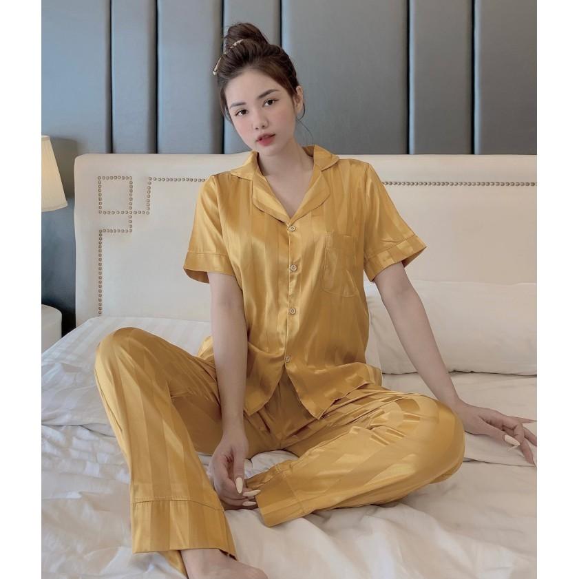 Đồ bộ nữ pijama tay ngắn quần dài nhiều màu, Họa Tiết Kẻ Sọc Ulzzang Hot Trend