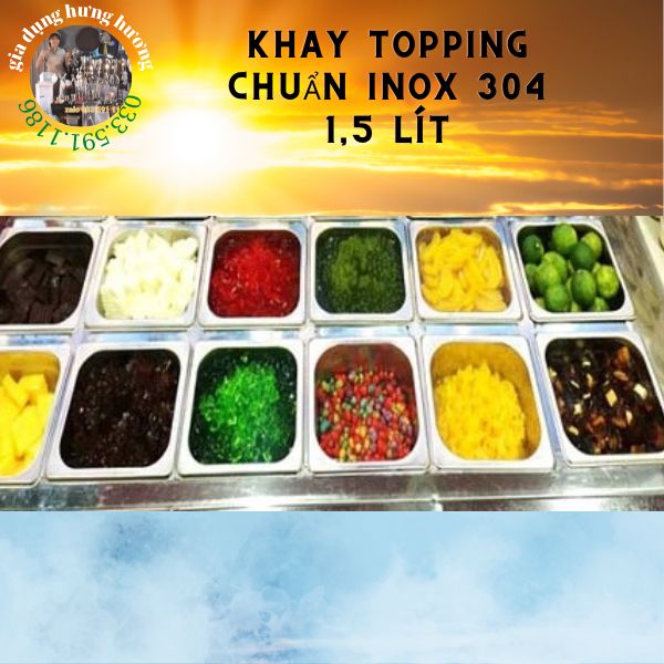 khay thạch topping inox 100% 1,2 lít có nắp