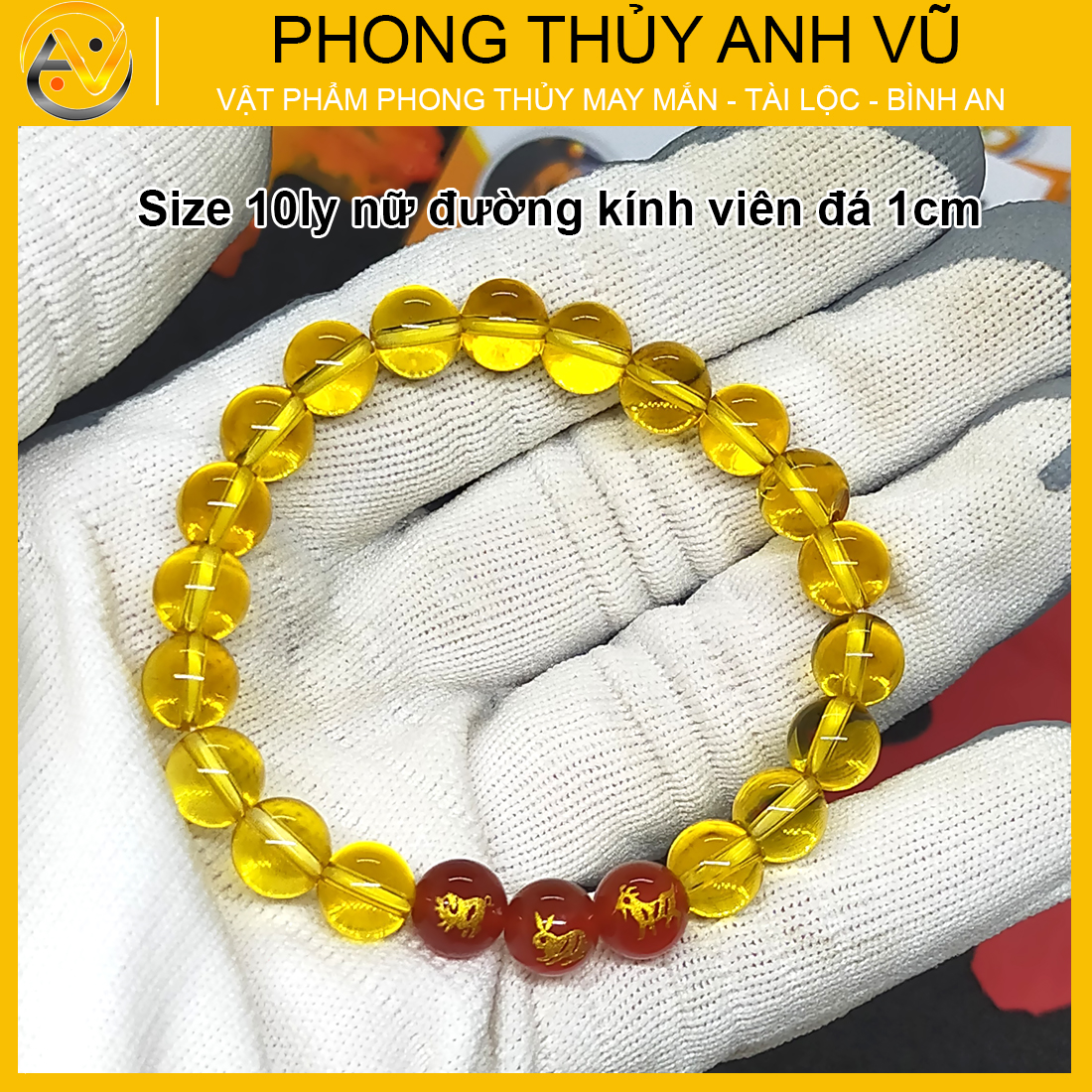 Vòng thạch anh vàng tam hợp hợi mão mùi - size 8 10ly cho nữ - may mắn tài lộc - Vòng Tam Hợp Anh Vũ