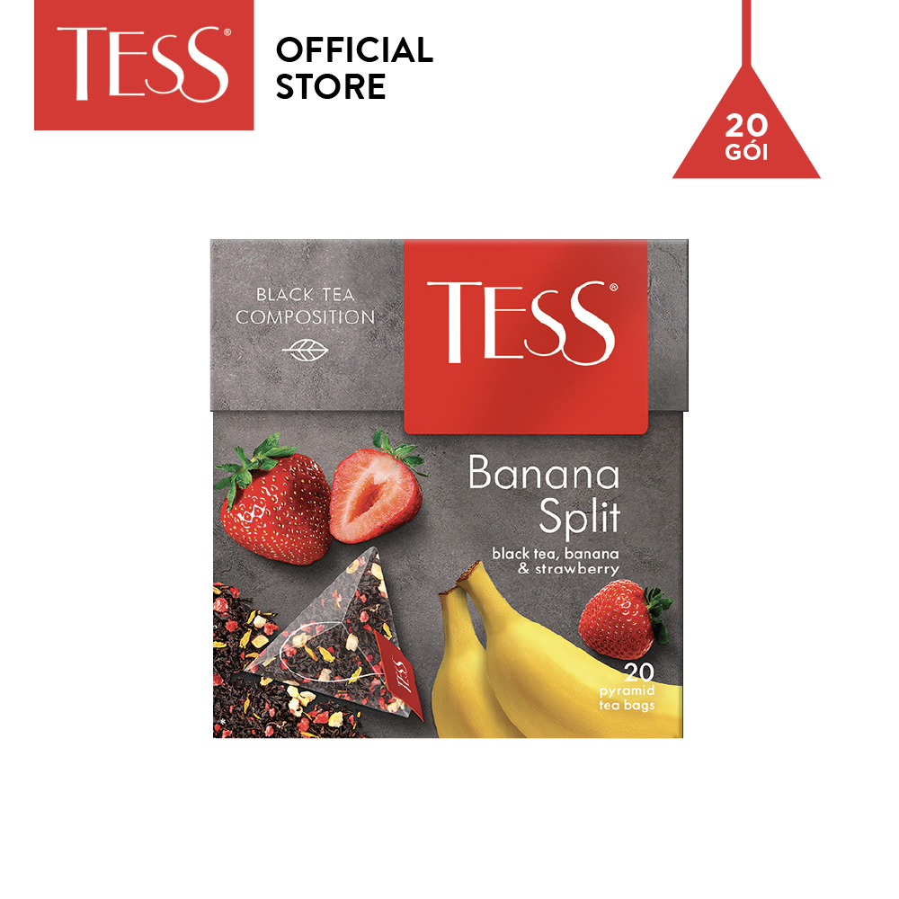Combo 12 hộp Trà đen Tess Banana Split vị chuối và dâu tây 20 gói/hộp