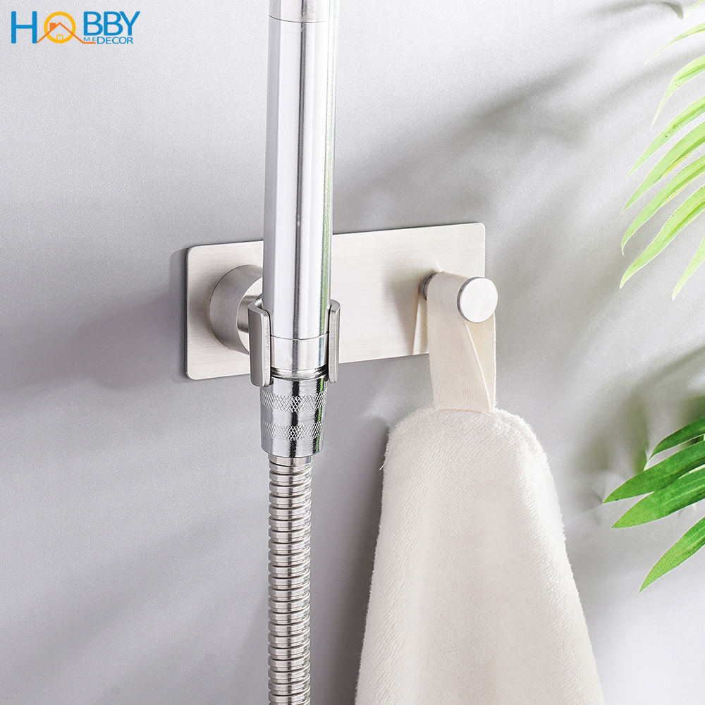 Giá treo vòi sen có móc treo HOBBY SIM dán tường gạch men - Inox 304 không rỉ và kèm keo dán siêu dính