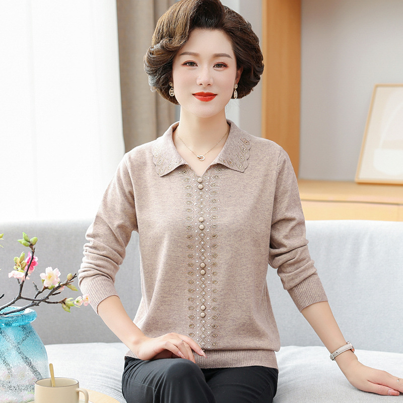 Áo Len Cổ Vuông Họa Tiết Cá Tính Cho Mẹ AL37 - Hàng Quảng Châu Cao Cấp