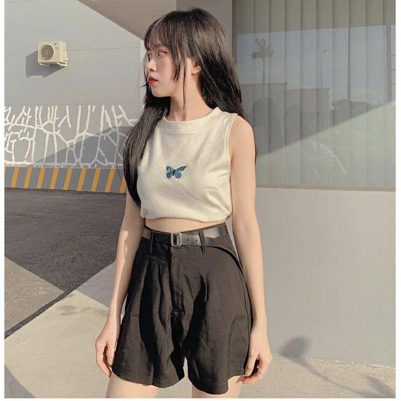 Áo croptop 3 lỗ thêu bướm hottrend - hàng loại tốt giá tận xưởng kèm hình chụp thật