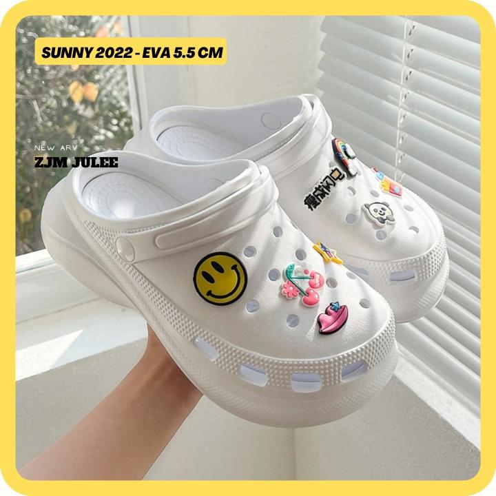 Dép cross nữ đế cao 6cm SUNY kèm Sticker dễ thương - dép độn đế nữ hot trend 2022