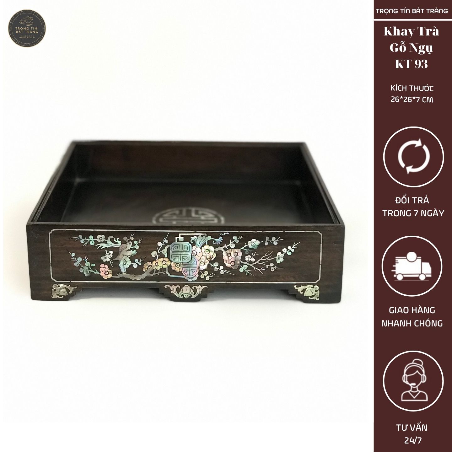 Khay Trà Gỗ Ngụ Hình Vuông Kích Thước 26*26*7 cm KT 93