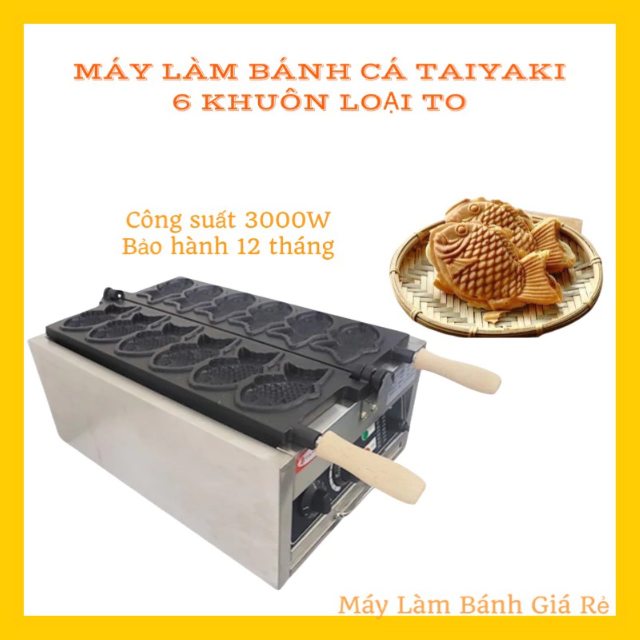 Máy làm bánh cá Taiyaki 6 con cỡ lớn dùng điện CNN6. Máy nướng bánh công nghiệp công suất 3000W hàng chính hãng