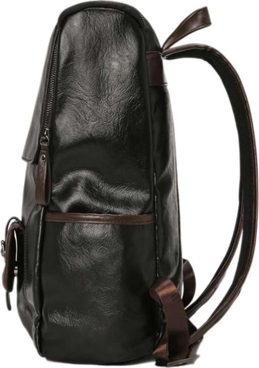 Men's Large Capacity Leather Casual Laptop Backpack - Black