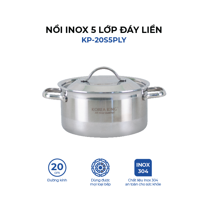 KP-20S5PLY Nồi inox 5 lớp đáy liền Korea King -Hàng chính hãng