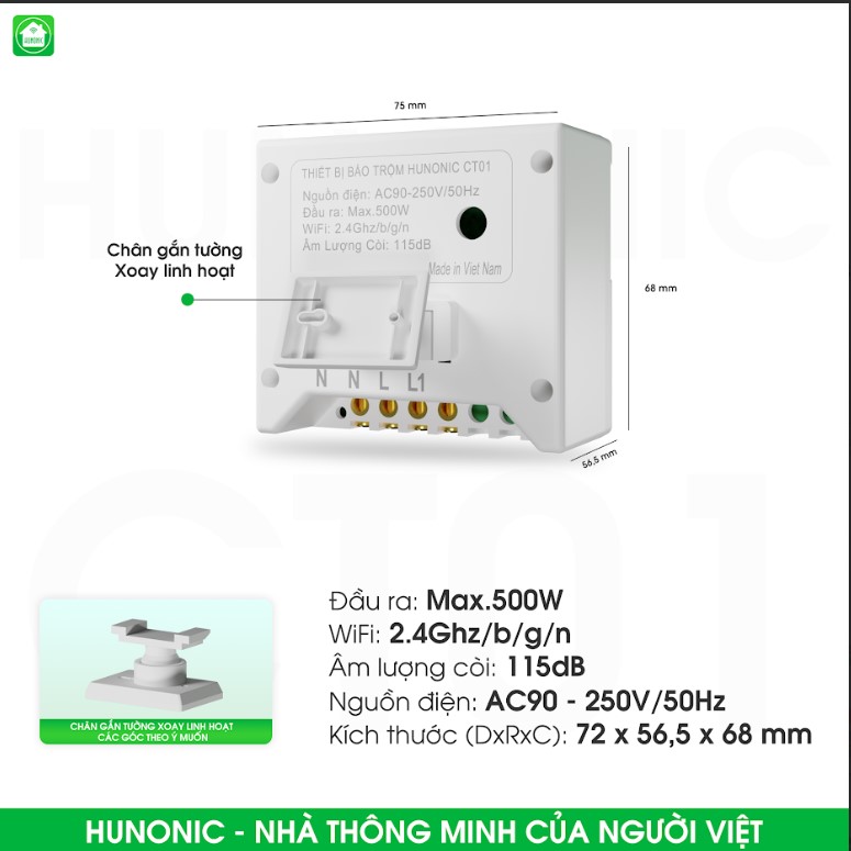 Thiết Bị Chống Trộm Và Báo Khách Đa Năng Hunonic CT01 Bảo hành 12 tháng, Thiết bị thông minh báo về điện thoại