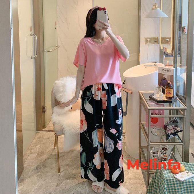 Bộ đồ ngủ nữ, bộ mặc nhà cộc tay quần dài xuông rộng mát lạnh chất vải rayon tự nhiên thoáng mát nhiều màu mã BD0262