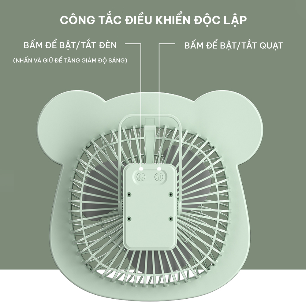 Quạt mini để bàn, quạt tích điện 3 tốc độ Cwell kèm dải 25 đèn Led, có móc treo - Tặng cáp sạc USB