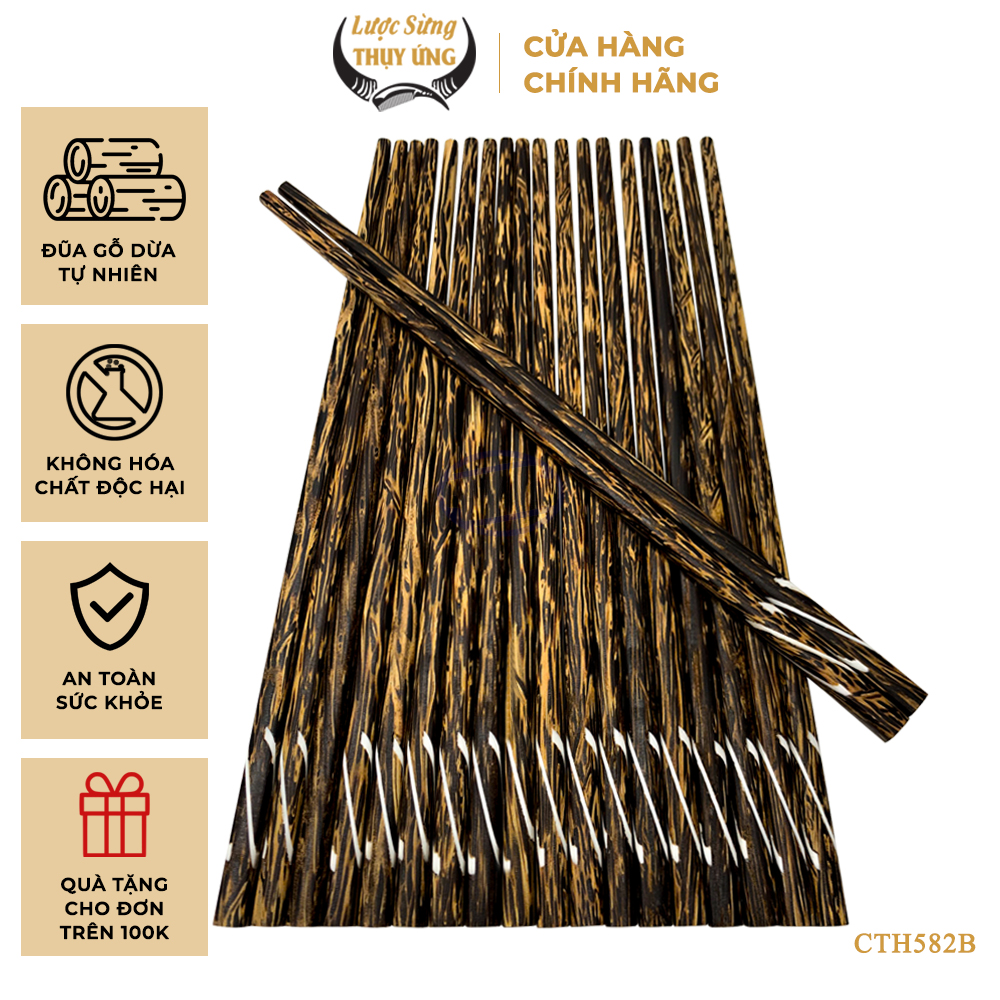 Đũa Gỗ Dừa Đen Khảm Kẻ Chéo HAHANCO An Toàn Đẹp Mắt Dùng Cho Quán Ăn Gia Đình - CTH582B