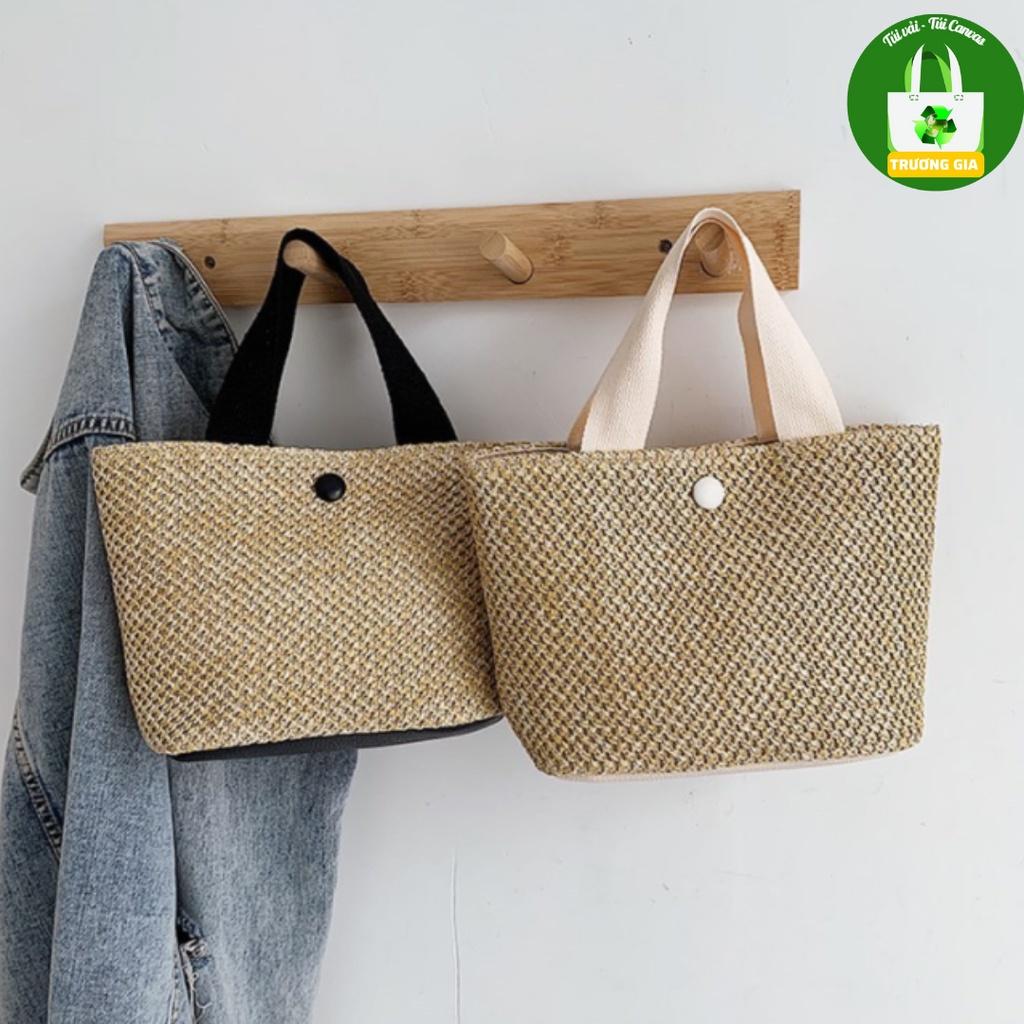 Túi Vải Rơm Cúc Bấm Cầm Tay đựng Đồ thời trang Trương Gia Túi Vải - Túi Canvas