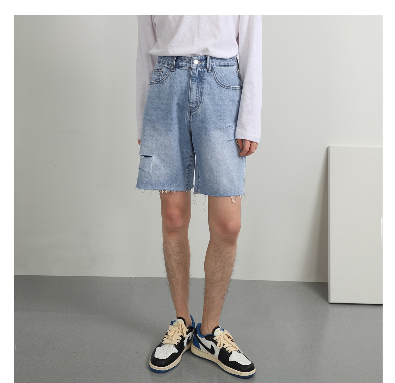 Quần Jean Shorts lai thả wax rách unisex