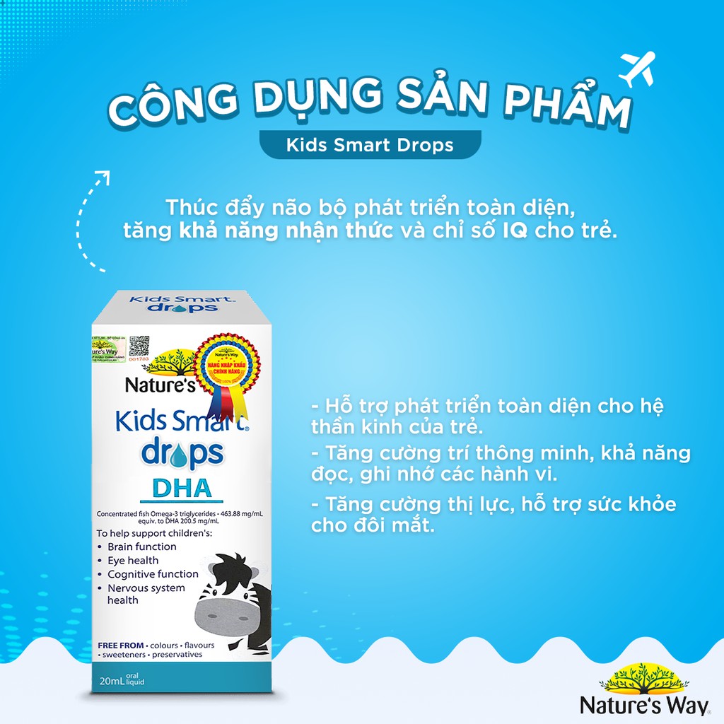 Siro Uống Nature's Way Kids Smart Drops DHA Dạng Giọt Giúp Tăng IQ, Phát Triển Não Bộ Cho Bé 20ml