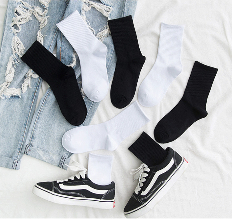 Set 5 Đôi Tất Cao Cổ Unisex Bèo Nhún Gân Tăm Style Thanh Lịch