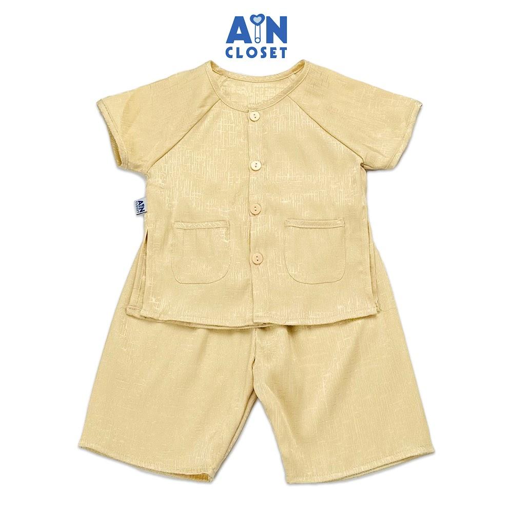 Bộ quần áo Bà ba lửng unisex cho bé hoa văn Vân Gỗ gấm nâu sữa - AICDBTW02EXX - AIN Closet
