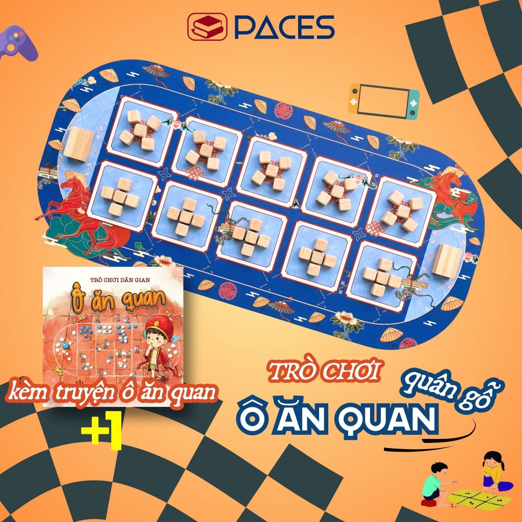 Bộ Ô Ăn Quan Trò Chơi Dân Gian Chất Liệu Bạt Chống Nước, Quân Gỗ Thông - SKIDS
