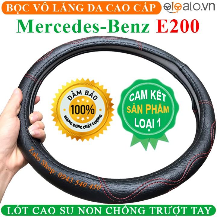 Bọc Vô Lăng Da Xe Mercedes Benz E200 Lót Cao Su Non Cao Cấp Chống Trượt Tay - Màu đen chỉ đỏ - OTOALO