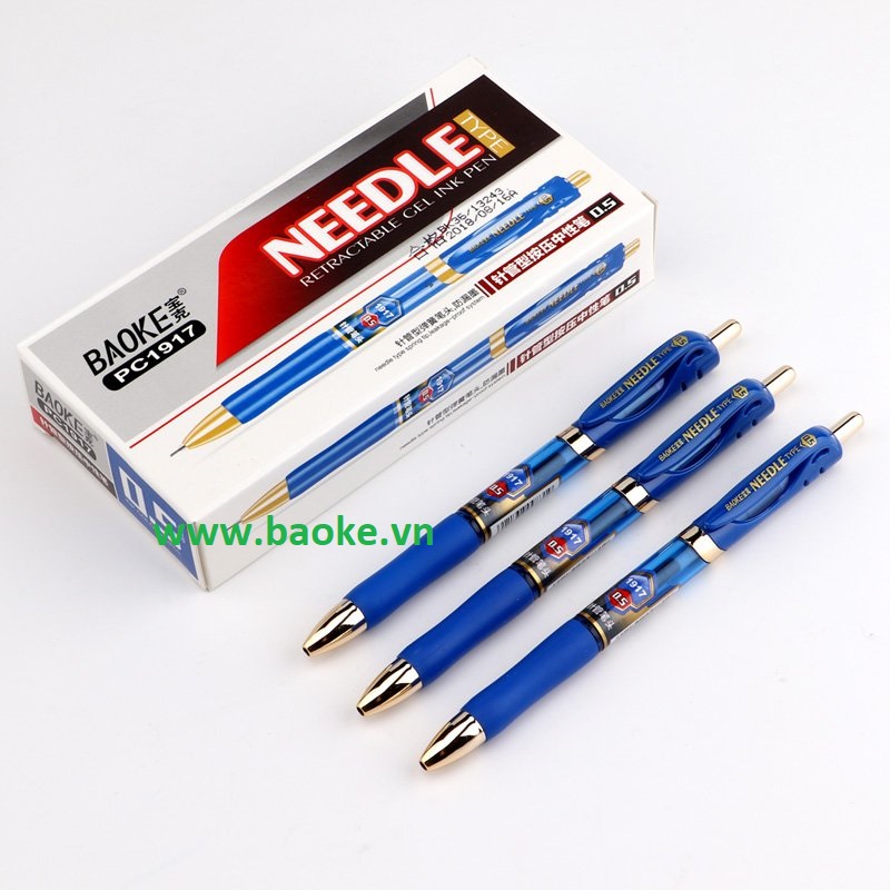 Hộp 12 cây Bút nước bấm Baoke ngòi 0.5mm - PC1917 mực xanh