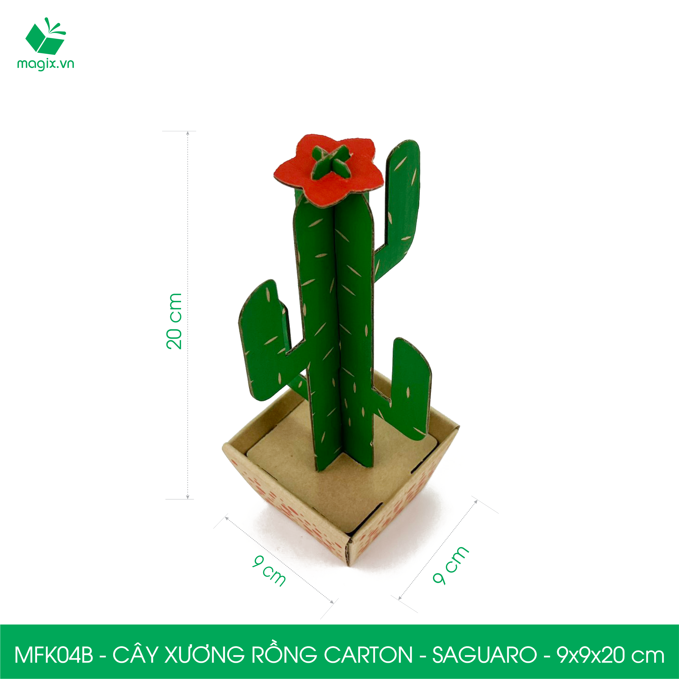 MFK04B - 9x9x20 cm - Cây xương rồng lắp ráp bằng giấy carton để bàn trang trí, bộ xếp hình sáng tạo