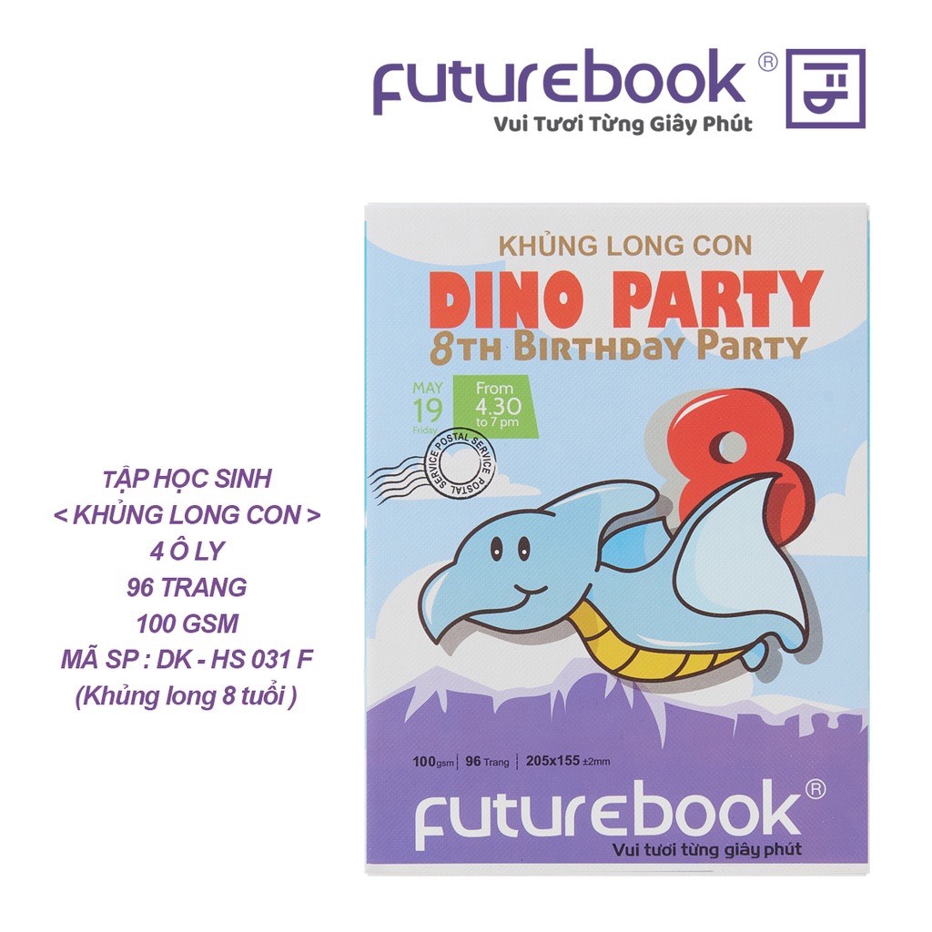 FUTUREBOOK–Tập Học Sinh Khủng Long 4 Ô Ly_96 Trang–Định Lượng 100Gsm. Mã Sản Phẩm DK-HS034 (Giao Ngẫu Nhiên)