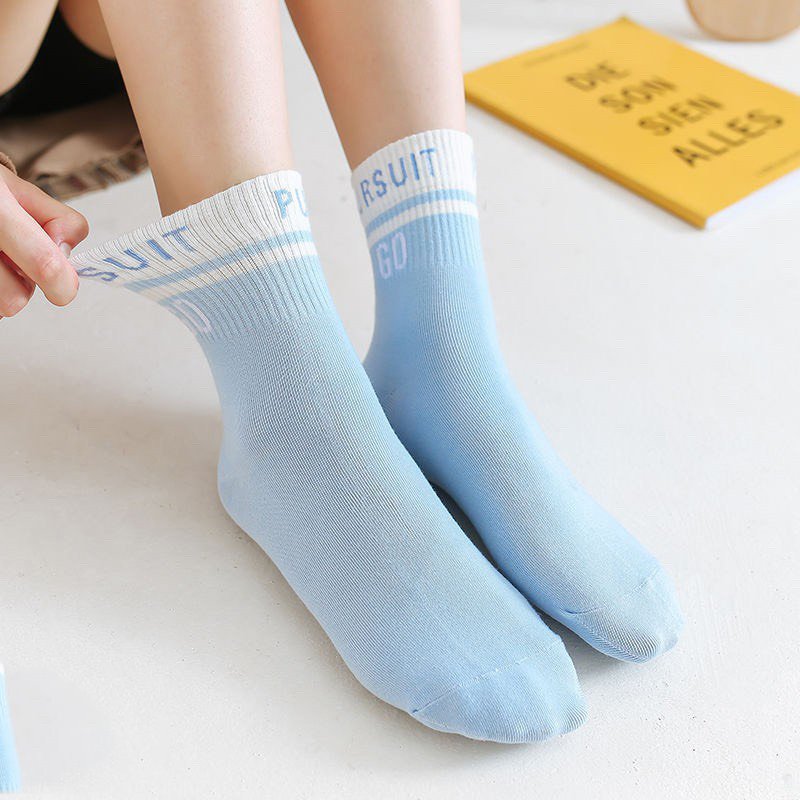 Bộ 5 Tất nữ cổ cao hoạt tiết chữ PUSH GO TN37 Chất liệu cotton giúp khử mùi kháng khuẩn rất tốt mix nhiều màu