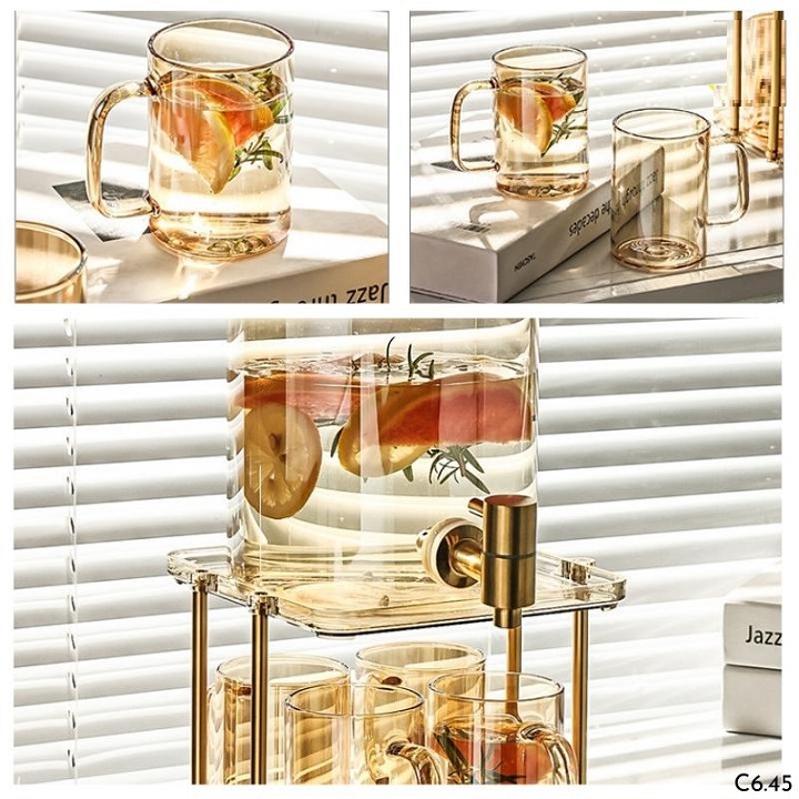 Bình Nước Thuỷ Tinh Borosilicate Hình Hươu Kèm 4 Cốc Và Giá Đỡ Mạ Vàng , Sang Trọng Tinh Tế, Decor nhà cửa