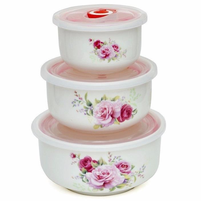 Bộ 3 bát sứ có nắp hút chân không hoa văn siêu đẹp